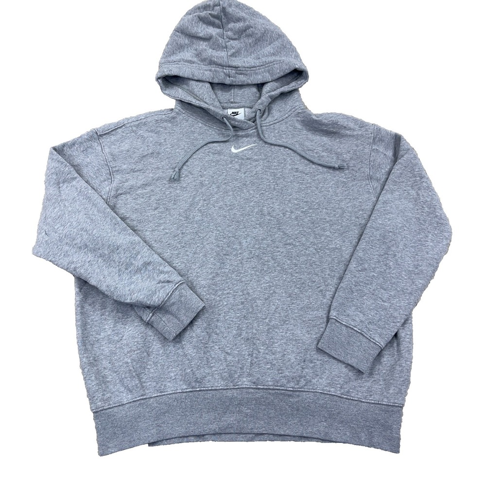 Nike Hoodie Women XS Gray White Center Swoosh Baggy Retro‎ Cotton Heather